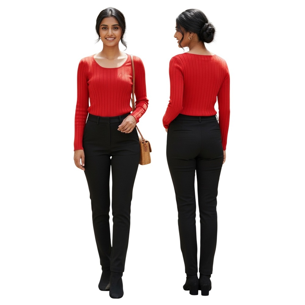 Anthropologie Red Ribbed‎ Knit Scoop Neck Long Sleeve Sweater OB1620445 Medium
